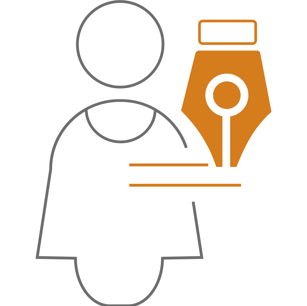 ROTOP Medical Affairs icon showing a person with a pen and two lines, representing medical expertise, documentation, and communication.